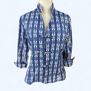 Three Islands SM  Small with Mandarin Collar, Indigo blue& white jacket‎